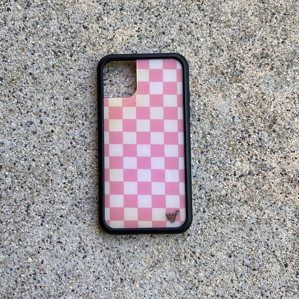 Iphone 11 case | wildflower | checkered print | pink & white